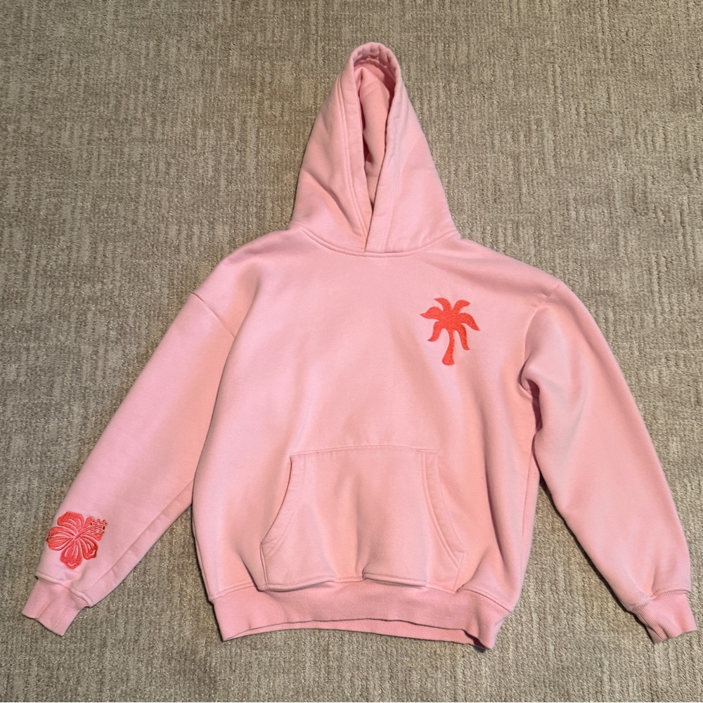 Pink palm puff "Everything Comes in Waves" Hoodie XXS